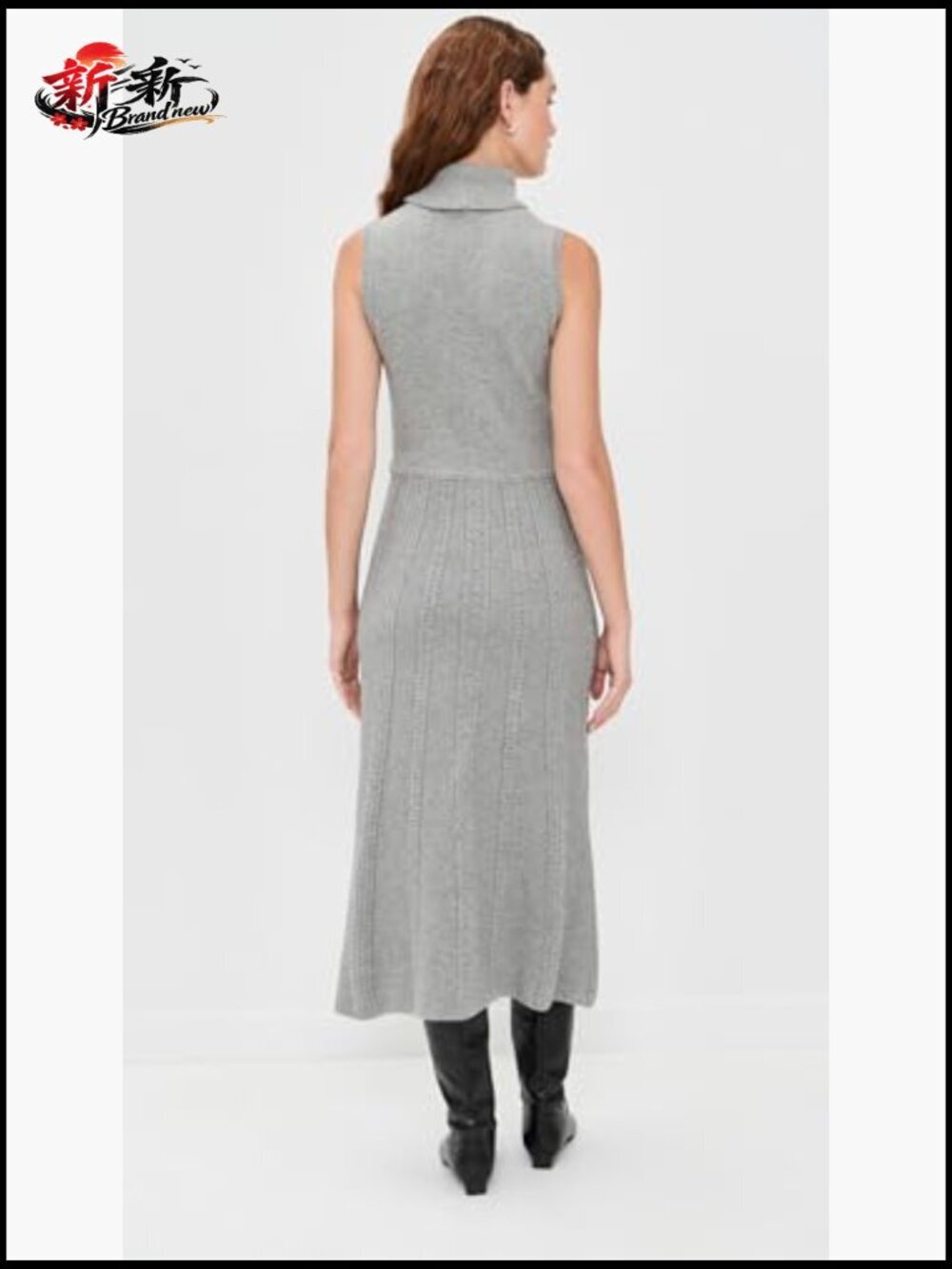 Mid-weight Stretch Knit Fit & Flare Midi Dress with Turtle Neck - Picture 3 of 6